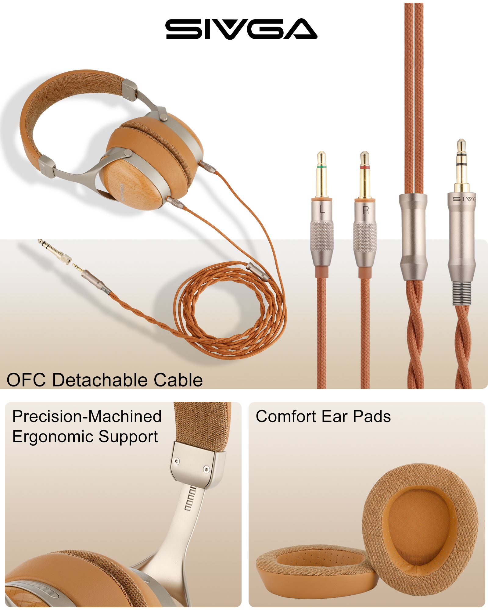 SIVGA ROBIN SV021 PRO BRN, Hi-Fi cerrados, diafragma de aluminio de 50 mm, carcasa de madera natural con cable desmontable - Imagen 24