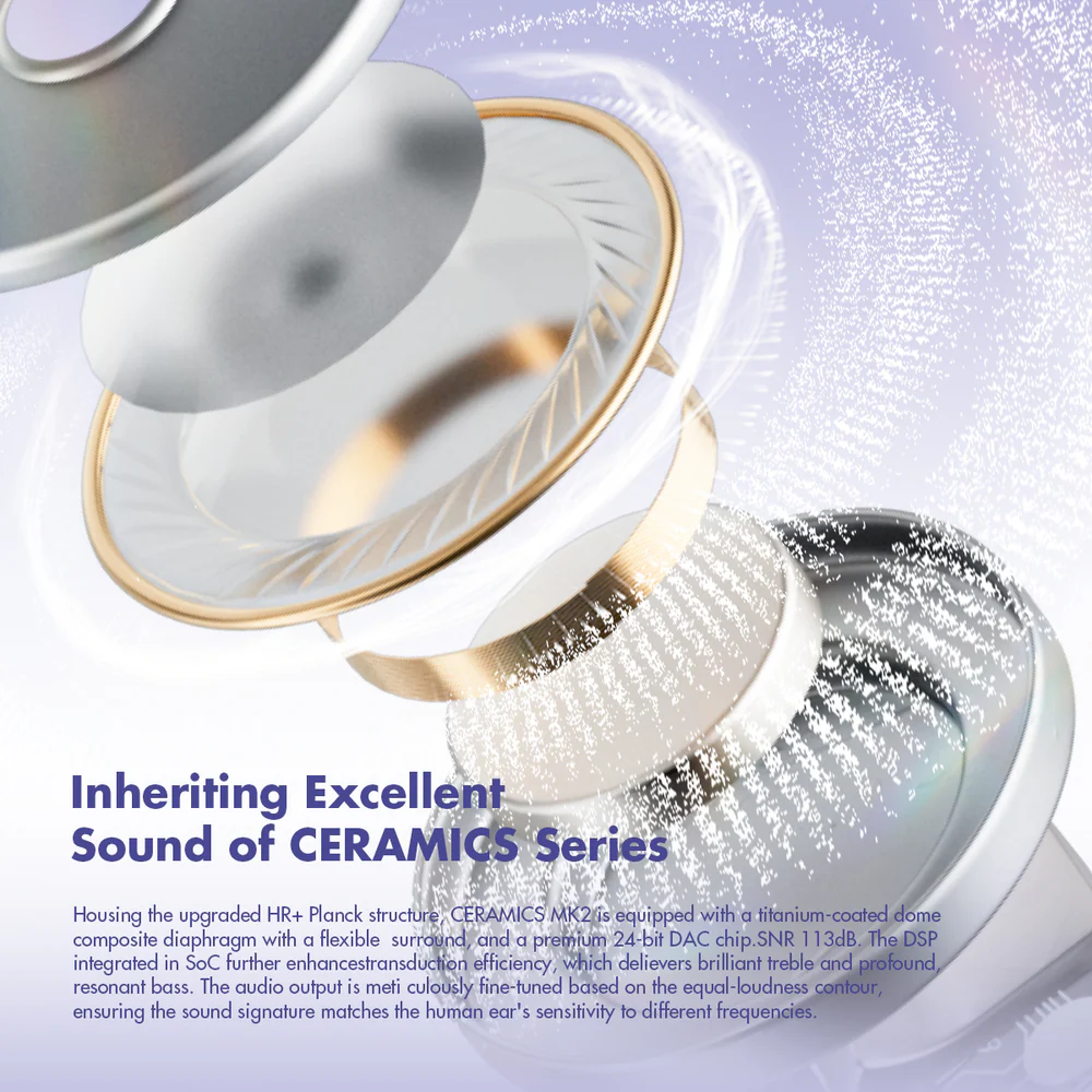 Auriculares inalámbricos ROSESELSA CERAMICS MK2, cancelación activa de ruido, Bluetooth 6.0, LDAC, IPX4, 45 horas de reproducción. - Imagen 4