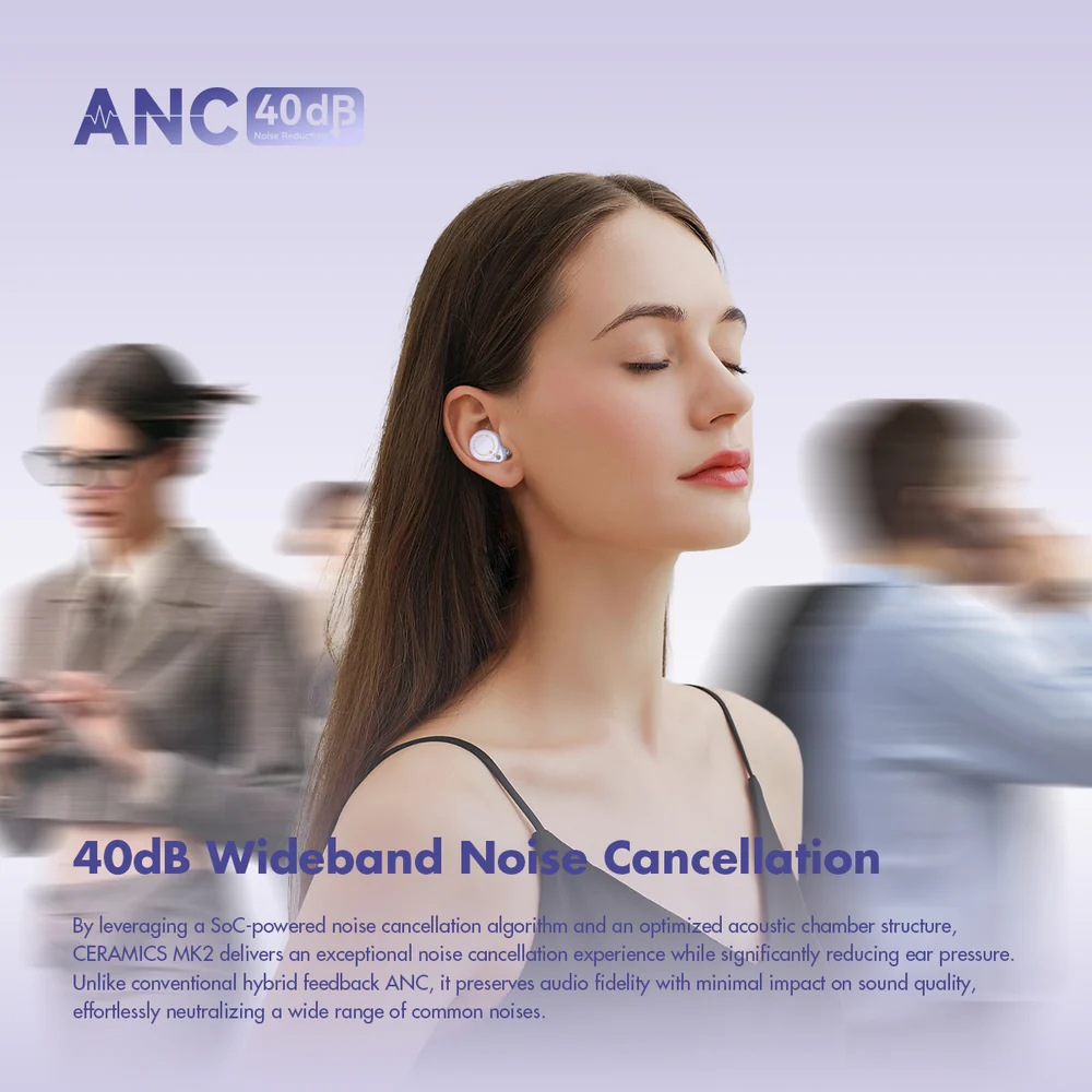 Auriculares inalámbricos ROSESELSA CERAMICS MK2, cancelación activa de ruido, Bluetooth 6.0, LDAC, IPX4, 45 horas de reproducción. - Imagen 5